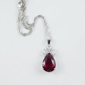 Pear Cut Red Ruby White Gold 10K Gp Pendant